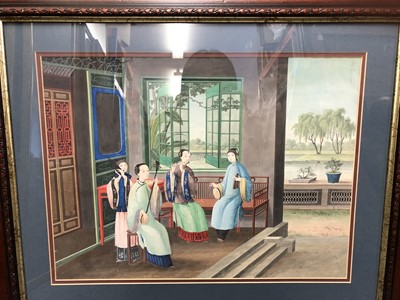 Lot 272 - A SET OF FOUR FINE CHINESE EXPORT PAINTINGS OF INTERIORS.