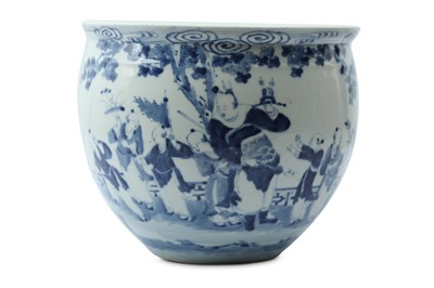Lot 353 - A CHINESE BLUE AND WHITE 'BOYS' FISH BOWL.