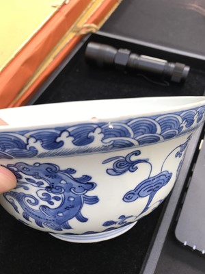 Lot 38 - A CHINESE BLUE AND WHITE BOWL.