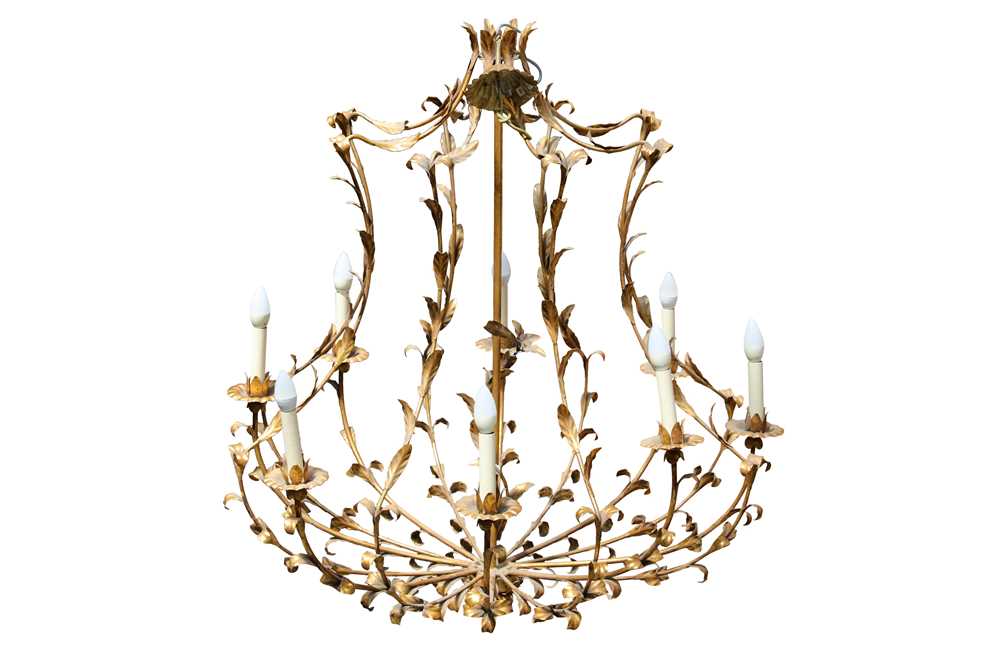 Lot 409 - A large early 20th century gilt metal foliate hanging chandelier