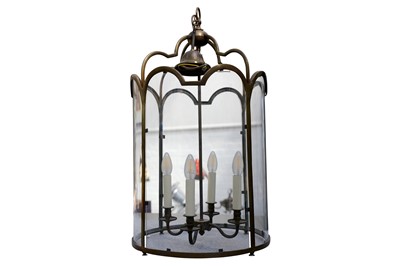 Lot 412 - A pair of brass and glass pendant hall lanterns
