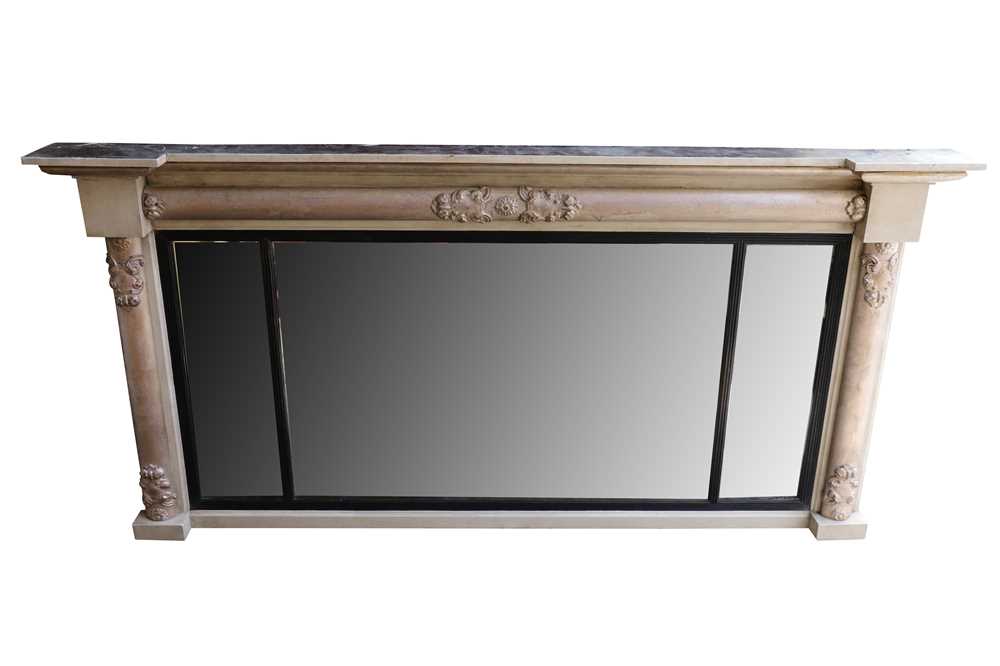 Lot 417 - A Regency grey painted overmantel mirror