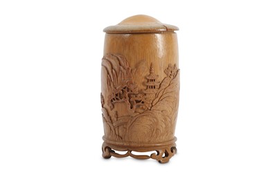 Lot 688 - A CHINESE BAMBOO JAR AND COVER.