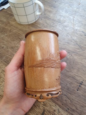 Lot 688 - A CHINESE BAMBOO JAR AND COVER.