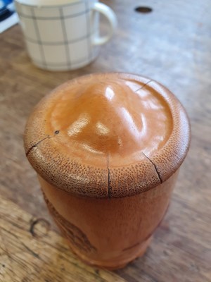 Lot 688 - A CHINESE BAMBOO JAR AND COVER.