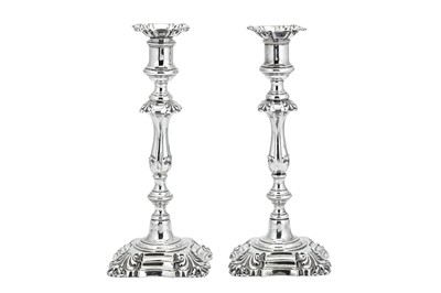 Lot 378 - A matched pair of Victorian / Edwardian candlesticks, Birmingham 1897/1902 by Elkington & Co