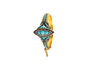 Lot 266 - A mid 19th century turquoise, enamel and diamond bangle