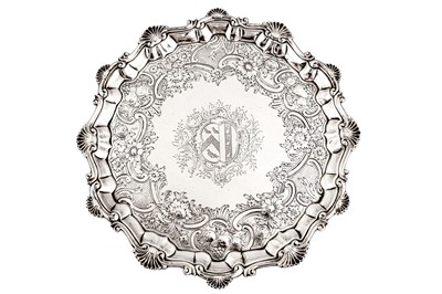 Lot 456 - A George II sterling silver salver, London 1754 by William Peaston (reg. 8th Jan 1746)