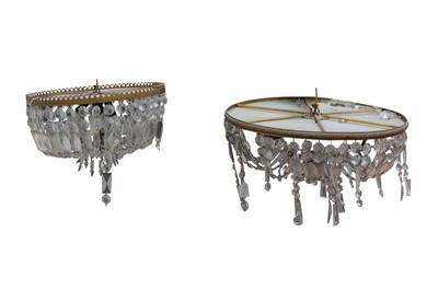 Lot 422 - An almost pair of Art Deco bag chandeliers