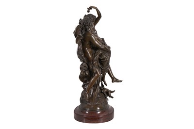 Lot 59 - A LATE 19TH CENTURY FRENCH PATINATED BRONZE FIGURAL GROUP OF CUPID AND PSYCHE, AFTER A MODEL BY MATHURIN MOREAU (FRENCH 1822 – 1912)