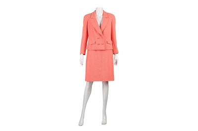 Lot 151 - Chanel Coral Boucle Skirt Suit - Size 42