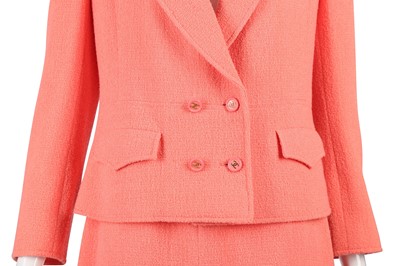 Lot 151 - Chanel Coral Boucle Skirt Suit - Size 42