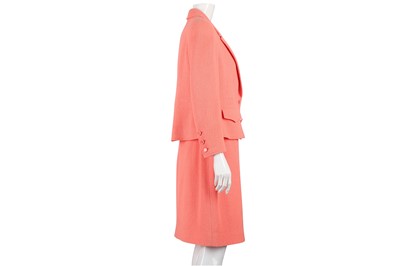 Lot 151 - Chanel Coral Boucle Skirt Suit - Size 42