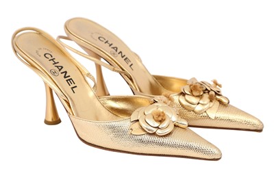 Lot 328 - Chanel Gold Applique Slingbacks - Size 36.5