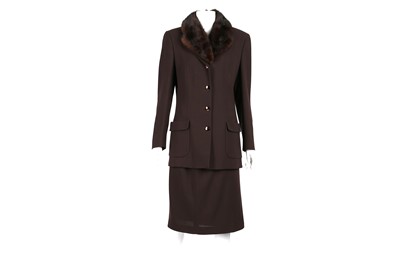 Lot 207 - Valentino Brown Mink Trim Skirt Suit - Size 44
