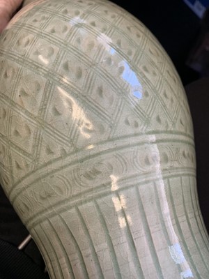 Lot 161 - A PAIR OF CHINESE LONGQUAN CELADON VASES.