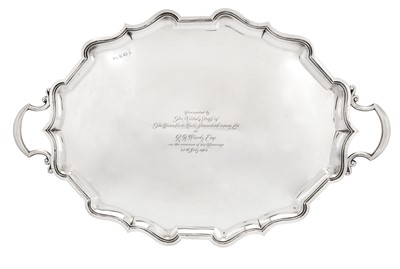 Lot 333 - A large Edwardian sterling silver twin handled tray, Birmingham 1902 by Elkington & Co