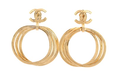 Lot 391 - Chanel Clip On CC Logo Hoop Earrings