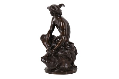 Lot 60 - A LATE 19TH CENTURY FRENCH PATINATED BRONZE FIGURE OF MERCURY AFTER A MODEL BY JEAN - BAPTISTE PIGALLE (FRENCH 1714 – 1785)