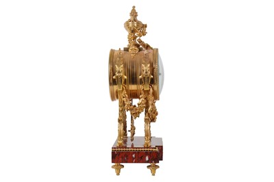 Lot 26 - A LAST QUARTER 19TH CENTURY FRENCH ORMOLU AND RED GRIOTTE MARBLE MANTLE CLOCK BY FERDINAND BARBEDIENNE, PARIS