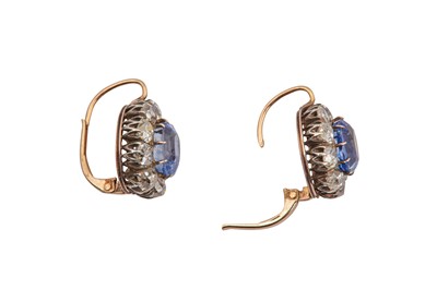Lot 43 - A pair of sapphire and diamond cluster earrings, late 19th century