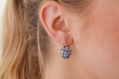 Lot 43 - A pair of sapphire and diamond cluster earrings, late 19th century