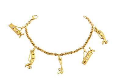 Lot 214 - A gold and diamond charm bracelet, by Garrard