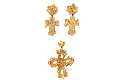 Lot 437 - Christian Lacroix Clip On Cross Earrings and Pendant