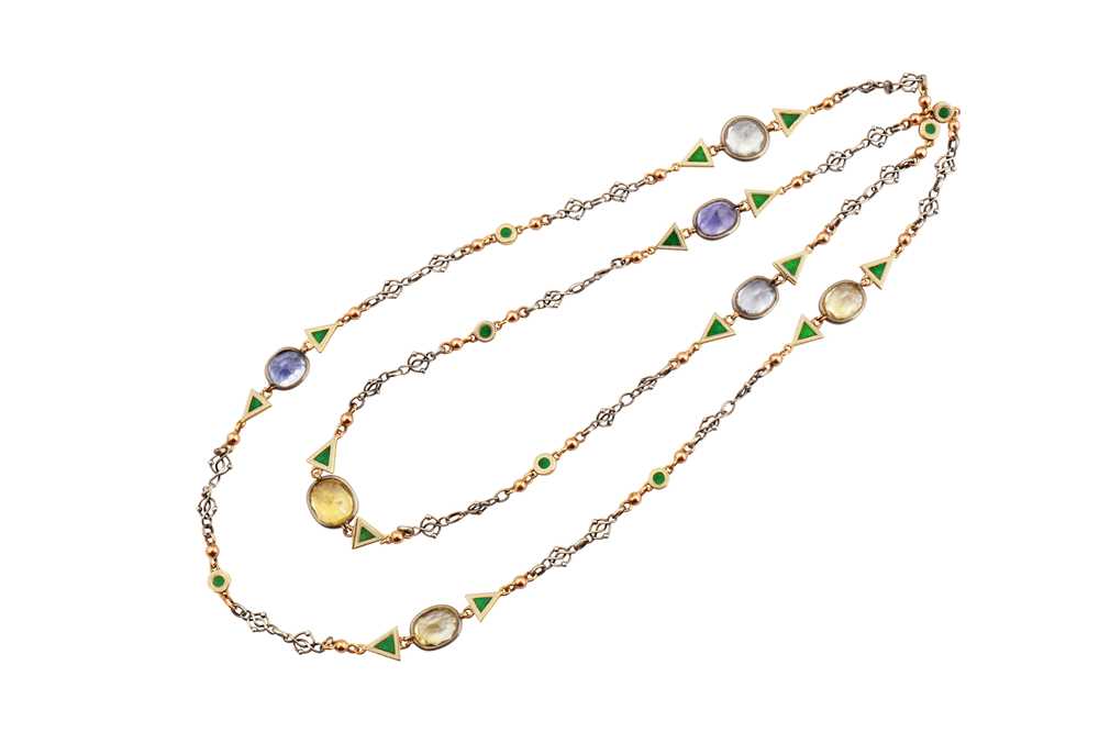 Lot 248 - A pair of multi-coloured sapphire and enamel necklaces, circa 1905