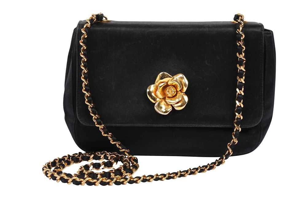 Lot 380 - Chanel Black Camellia Evening Bag