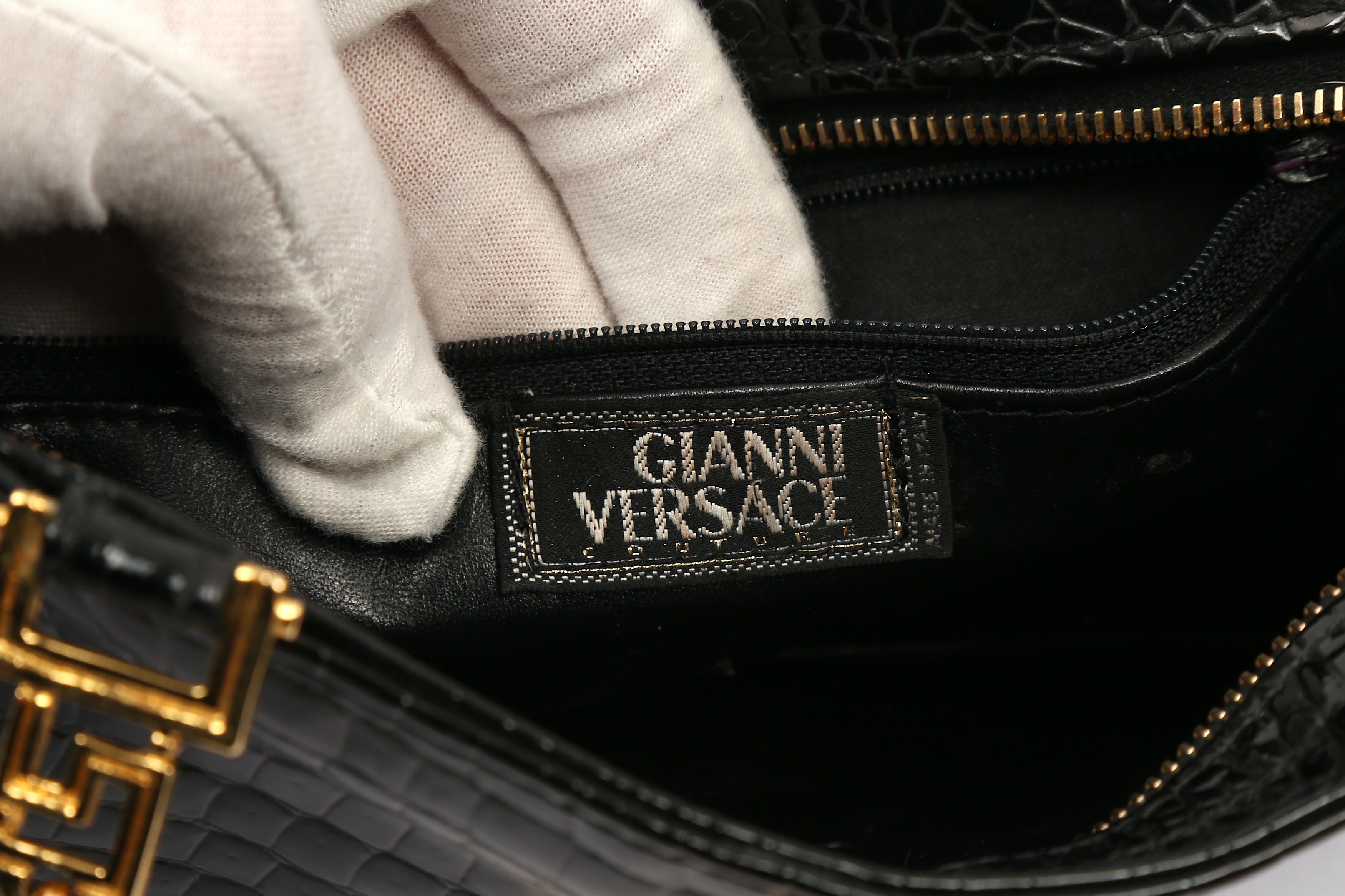 Sold at Auction: Gianni Versace Croc Embossed Shoulder Bag