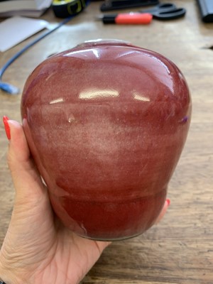 Lot 120 - A CHINESE COPPER RED-GLAZED JAR.