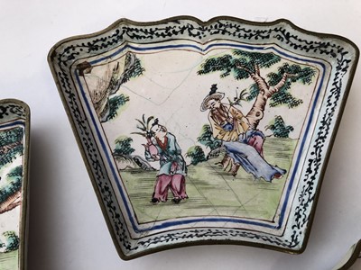 Lot 248 - A CHINESE FAMILLE ROSE CANTON ENAMEL SUPPER SET.