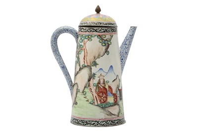 Lot 244 - A CHINESE FAMILLE ROSE CANTON ENAMEL COFFEE POT AND COVER.