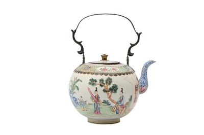 Lot 242 - A CHINESE FAMILLE ROSE CANTON ENAMEL TEAPOT AND COVER.