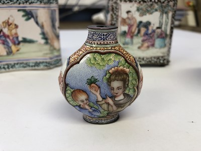Lot 449 - THREE CHINESE FAMILLE ROSE CANTON ENAMEL PIECES.