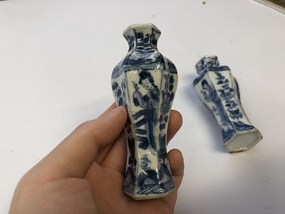 Lot 455 - A PAIR OF MINIATURE CHINESE BLUE AND WHITE VASES.