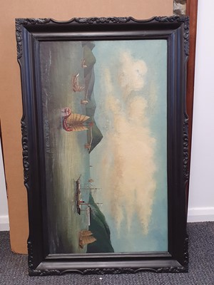 Lot 156 - A SET OF THREE CHINESE EXPORT OIL PAINTINGS.