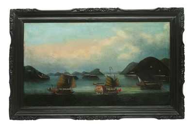 Lot 156 - A SET OF THREE CHINESE EXPORT OIL PAINTINGS.