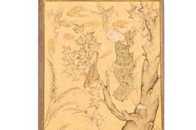 Lot 276 - A LACQUERED SAFAVID-REVIVAL TINTED DRAWING