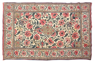 Lot 132 - AN INDO-PERSIAN KALAMKARI CHILD’S QUILTED COT COVER