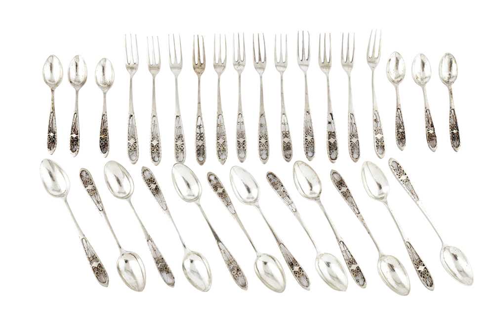 Lot 53 - A set  of mid-20th century Cypriot silver sugar spoons and forks, circa 1960