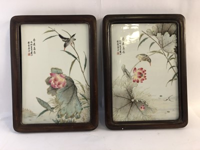 Lot 220 - A PAIR OF CHINESE PORCELAIN ‘LOTUS POND’ PLAQUES.