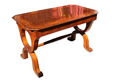 Lot 670 - A pair of Italian walnut and marquetry inlaid side tables
