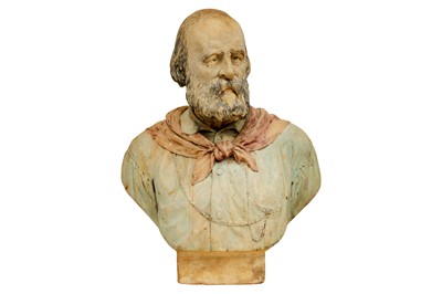 Lot 380 - A late 19th century Italian tinted marble portrait bust of Giuseppe Garibaldi (Italian 1807 - 1882)