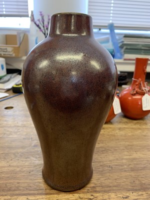 Lot 72 - A CHINESE IRON RUST GLAZED VASE, MEIPING. Qing...
