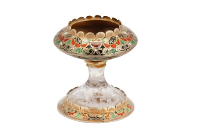 Lot 264 - A late 19th century Austrian 800 standard silver-gilt, champlevé enamel and crystal salt, Vienna circa 1880 by Hermann Ratzersdorfer (1845 - 1894)