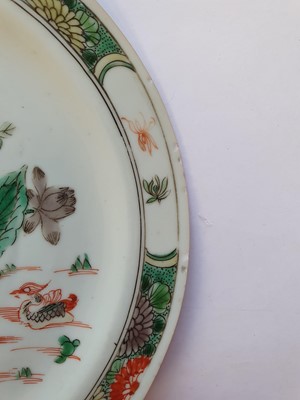 Lot 78 - A PAIR OF CHINESE FAMILLE VERTE 'LOTUS POND' DISHES.