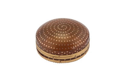 Lot 90 - A late 18th century French unmarked gold mounted pique work blonde tortoiseshell snuff box, probably Paris circa 1780