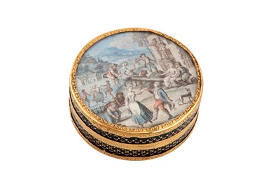 Lot 91 - A Louis XVI late 18th century French gold mounted vernis martin and pique work snuffbox, probably Paris circa 1775